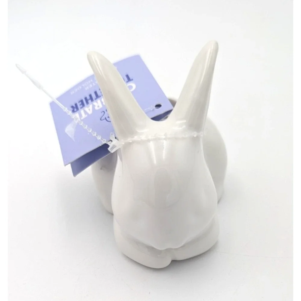 Celebrate Together ceramic white Bunny Rabbit Taper Candle Holder Khols 3.5
